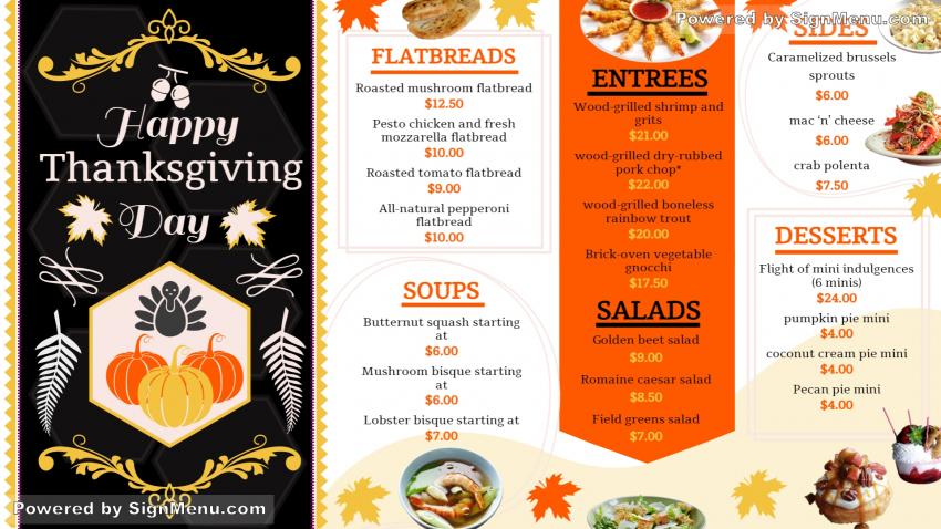 Thanksgiving day menu