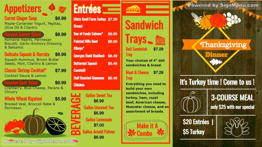 Thanksgiving signage menu
