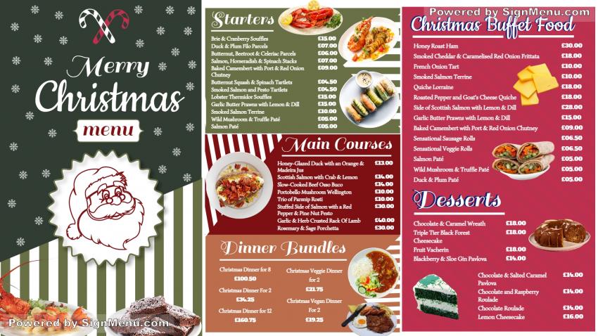 Christmas restaurant menu