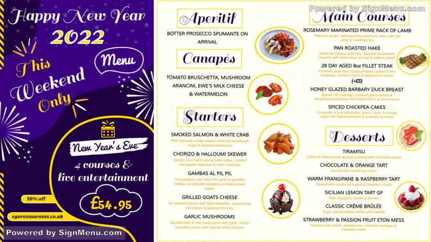 Happy New Year Restaurant Menu