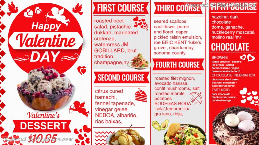 Valentine's Day Signage Menu