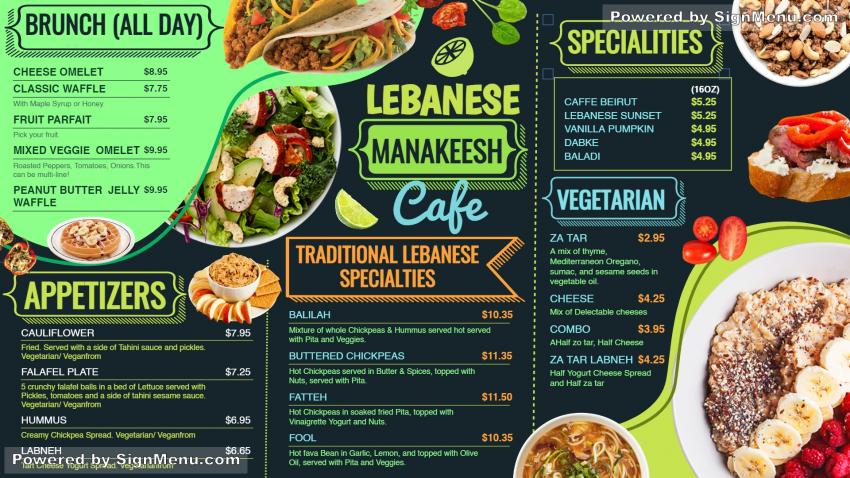 Lebanese Menu Design for Digital Signage