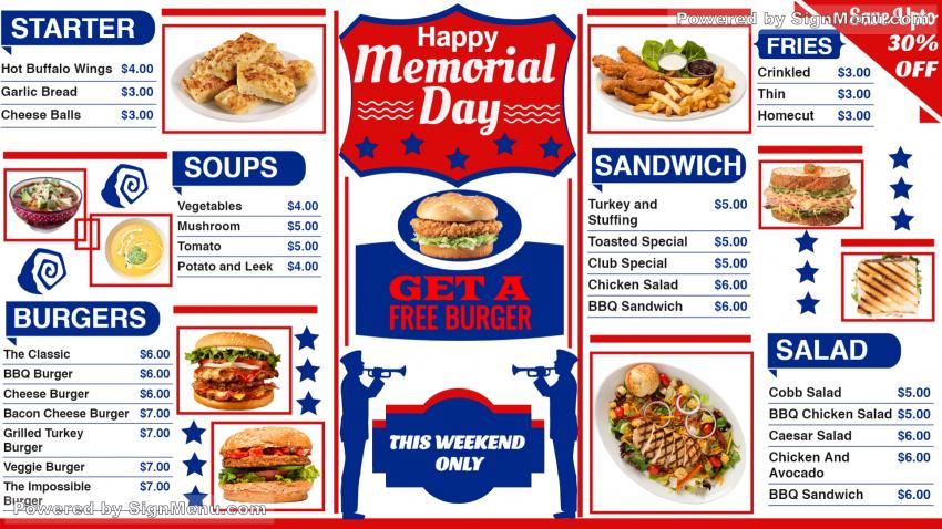 Memorial Day menu design