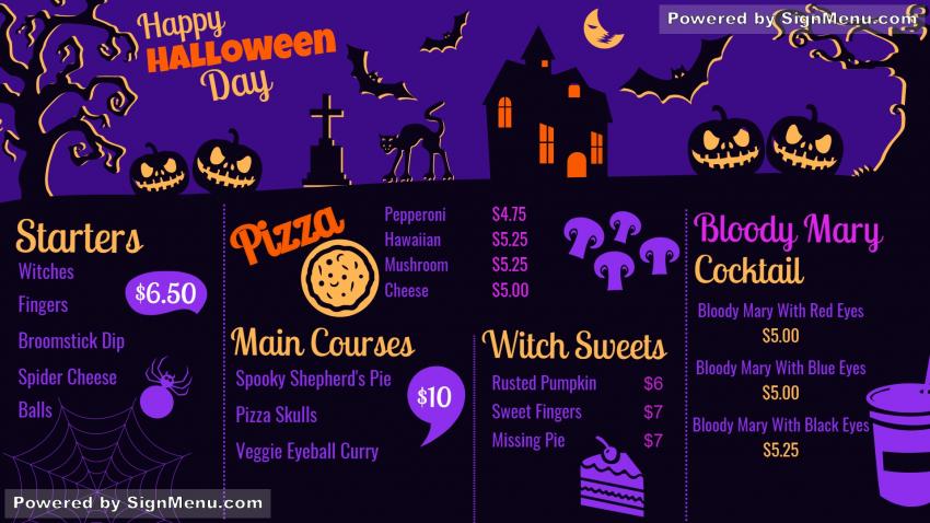 Halloween signage menu