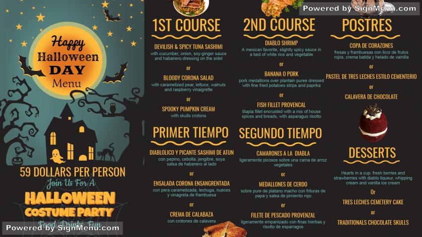 Halloween day menu