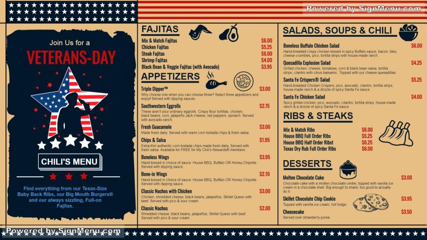 Veterans day menu design
