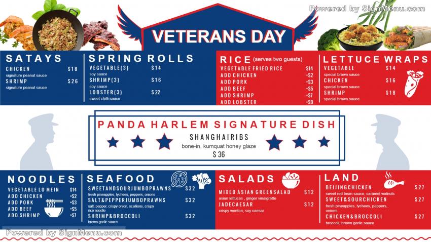 Veterans day menu