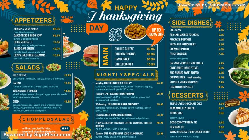 Thanksgiving day menu
