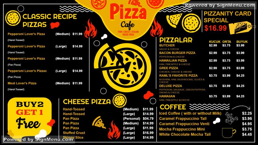 Pizza menu