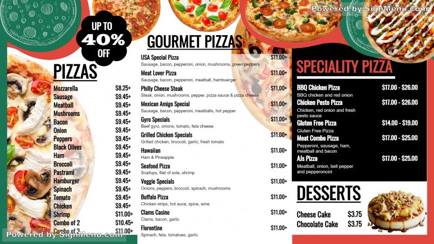 Pizza menu design