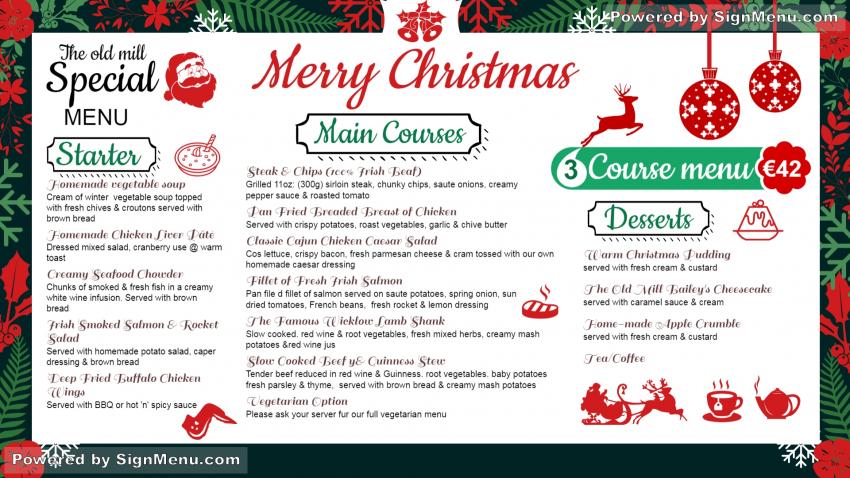 Christmas Day menu