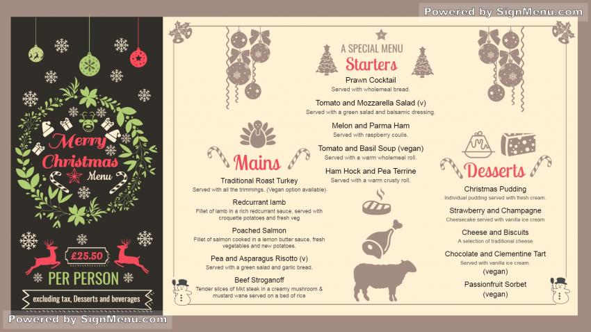 Merry Christmas Day menu