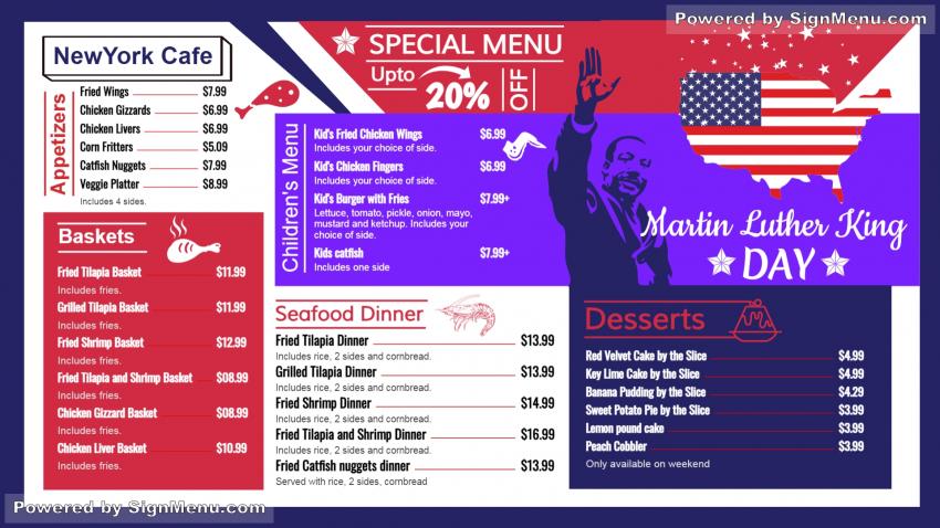 Martin Luther King menu