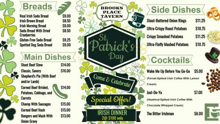 St. Patrick's Day menu