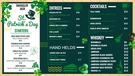 St. Patrick's Day menu