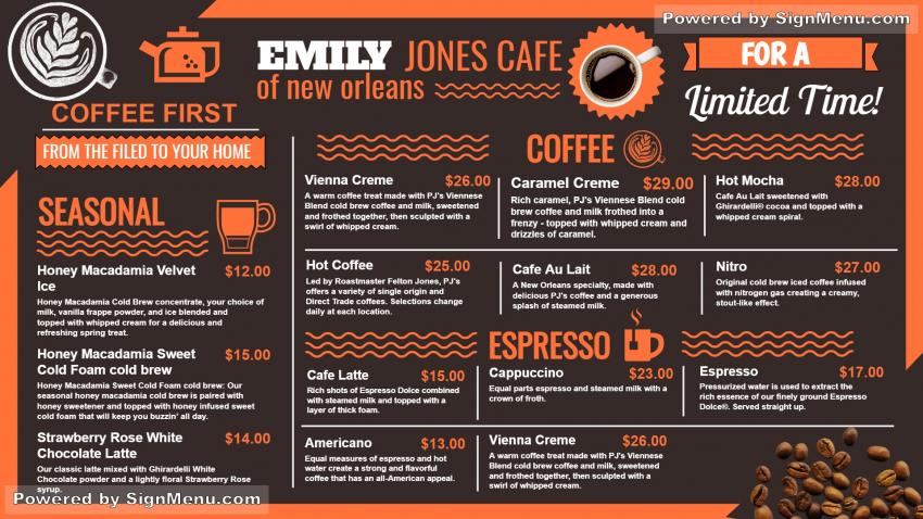 Coffee menu design