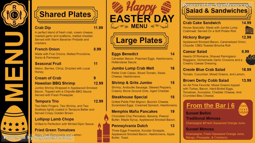 Easter day signage menu