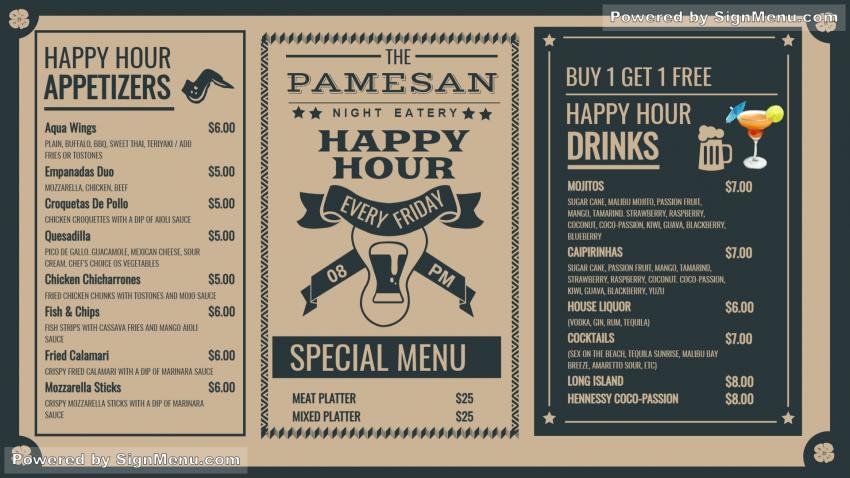 Happy hour menu design