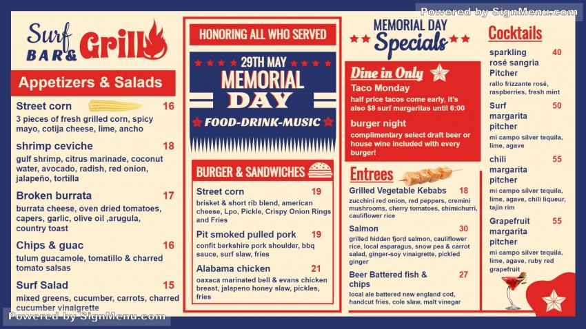 Memorial day menu design