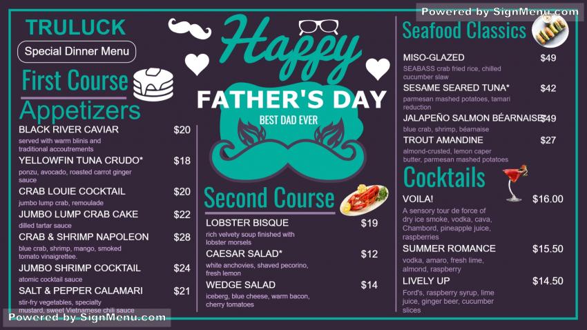 Father's Day Menu