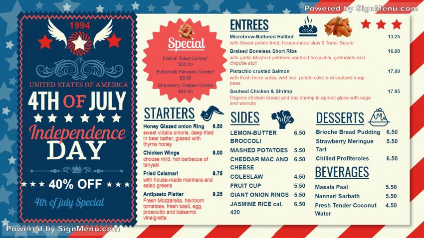 Independence Day Menu