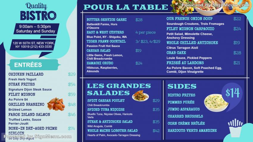 Bistro menu