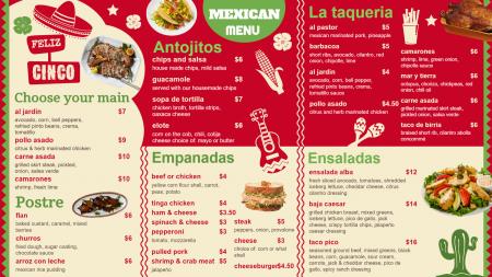 Mexican menu