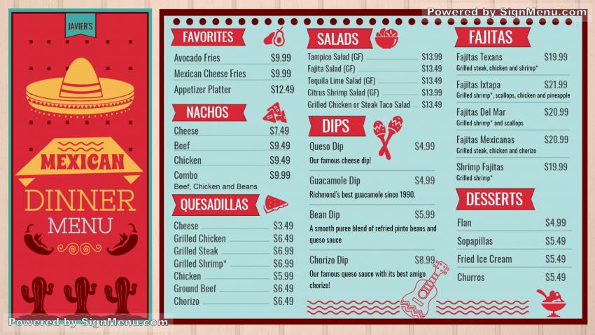 Mexican menu design