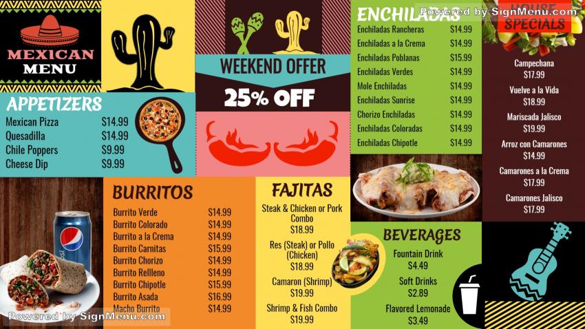 Mexican menu