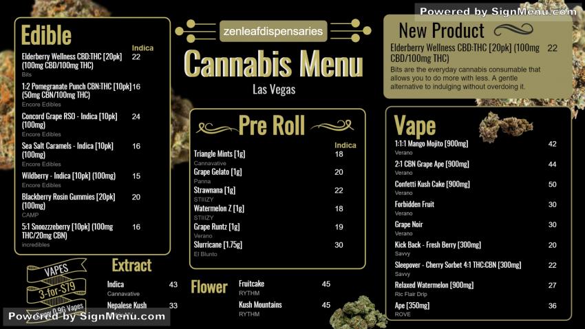 Marijuana menu