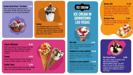 Ice cream menu