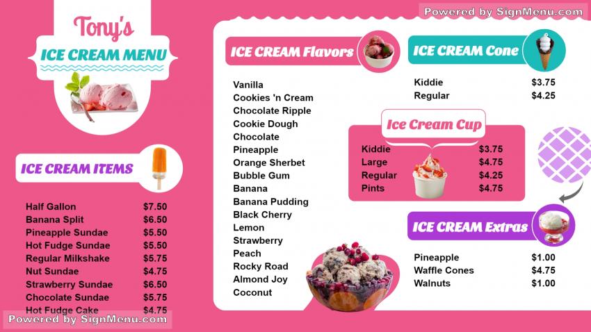 Ice cream menu design