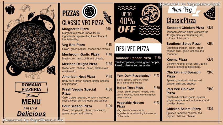 Pizza menu