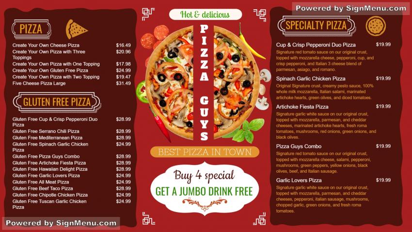 Pizza menu