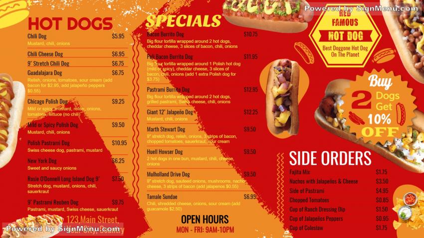 Hot Dog menu