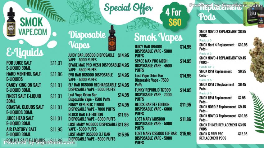 Vape menu