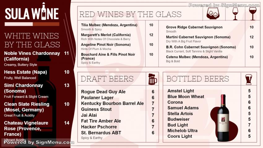 Wine menu