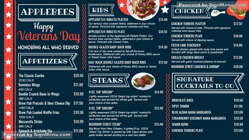 Veterans day signage menu