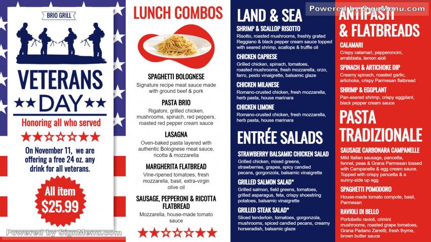 Veterans day menuboard