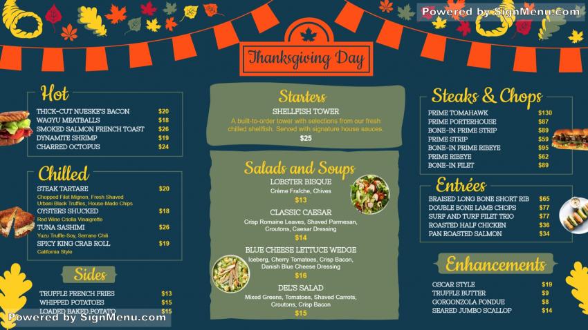 Thanksgiving day Signage menu